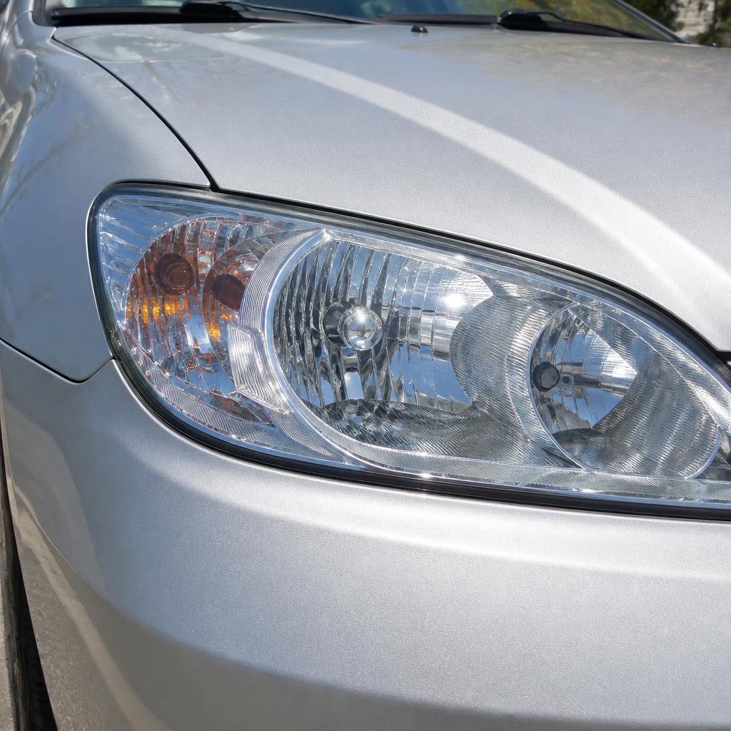 Headlight restoration on a silver Honda Civic — after restoration